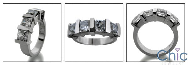 Anniversary .30 Ct Each Princess 4 Stone Channel Cubic Zirconia Cz Ring