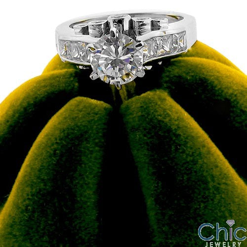 Engagement 1 Ct Round Center Channel Princess Bezel Cubic Zirconia Cz Ring