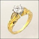 Engagement 1 Carat Round 6 prong Cubic Zirconia 14k Yellow Gold Ring