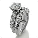 Matching Engagement Set 1.25 Round Center Baguettes in Channel Cubic Zirconia 14k White Gold Ring