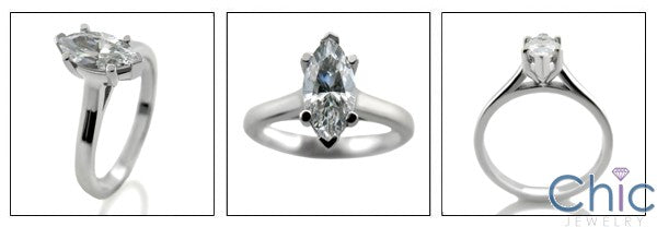 Solitaire .75 Marquise Center Stone Cubic Zirconia 14k White Gold Ring