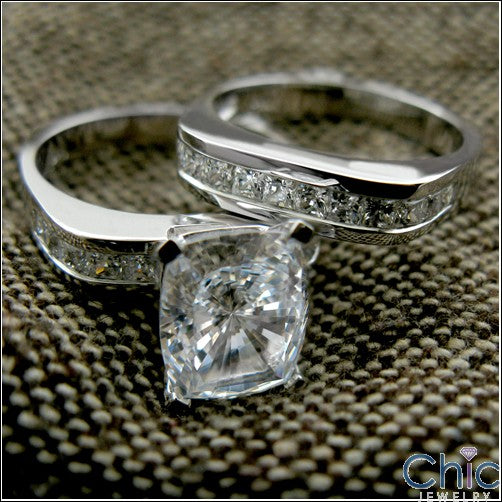 Engagement 2.5 Ct Radiant Cushion Channel Euro Shank Cubic Zirconia Cz Ring