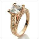 Engagement Rose gold 1.5 Princess Pave Cubic Zirconia Cz Ring