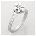 Cubic Zirconia Ring Solitaire .25 Carat  Round Channel Set Twisted Flower 14k White Gold