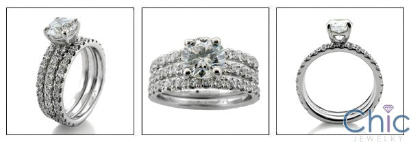 Matching Set Pave Double Ct 1 Ct Round Center Cubic Zirconia Cz Ring
