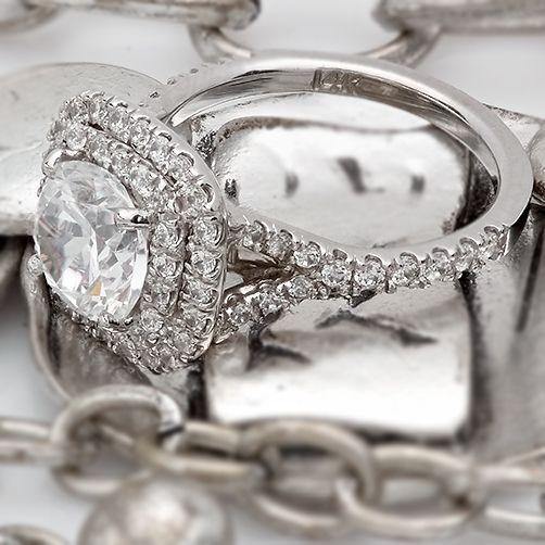 Tiffany Soleste Style 2 Carat Rounded Cushion Cubic Zirconia Halo Platinum Engagement Ring