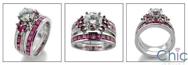 Matching Set 1.5 Diamond Clear Round Stone Ruby Channel Cubic Zirconia Cz Ring