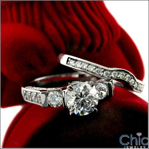 CZ Matching Engagement Ring Set 2.75 TCW Round Center Pave Cubic Zirconia Sides 14K W Gold Ring