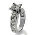 2 Carat Princess Center CZ Engagement Ring Channel Set Baguettes and Princess Sides 14K White Gold