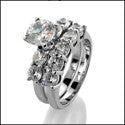 Matching Set 2.8 Round Center Share Prong Cubic Zirconia Cz Ring