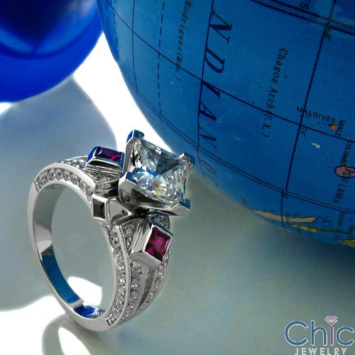 Engagement 1.25 Princess Diamond CZ Ruby Bezel Cubic Zirconia Cz Ring