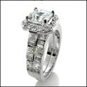 Matching  Engagement Ring Set 1.25 Princess Center Cubic Zirconia 14K White Gold Ring