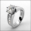 Engagement Round Center 1.5 Ct Channel Baguettes Cubic Zirconia Cz Ring