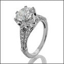 Engagement 2 Ct Round Center Engraved Shank With Pave Cubic Zirconia 14K White Gold Ring