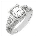 Engagement 1 Ct Round Center Engraved Antique Shank Cubic Zirconia Cz Ring