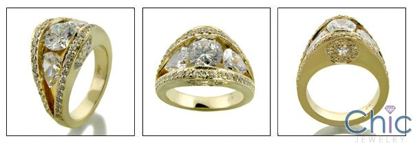 Estate Round Pear Channel Yellow Gold Cubic Zirconia Cz Ring