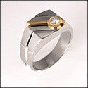Mens .25 Round Bezel Two Tone Cubic Zirconia CZ Wedding Band