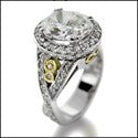 3 Ct Oval Cubic Zirconia Center  Pave Halo Two Tone Gold Cz Engagement Ring 14k
