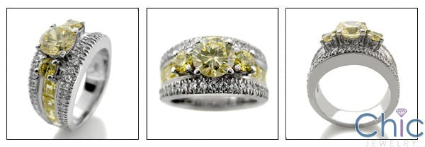 Canary Round Cubic Zirconia Stone Center Channel Sides 14K White Gold Engagement Ring