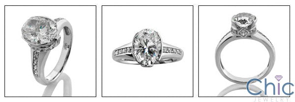 Engagement 3 Ct Oval Half Bezel Cubic Zirconia Cz Ring