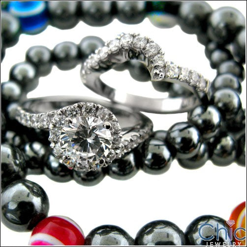 Engagement Round 1.25 Center Surrounded Pave Cubic Zirconia Cz Ring