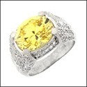Estate Canary 5 Ct Oval Pave Cubic Zirconia Cz Ring