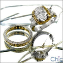 Estate 2 Ct Oval Two Tone Halo Canary Pave Engraved Shank Cubic Zirconia Cz Ring