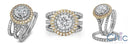 2 Carat Round CZ Double Halo Pave Engagement Ring and Bands Two Tone Gold