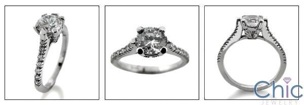 1 Ct Round Center CZ Thin Pave Band Cubic Zirconia Engagement Ring 14K White Gold