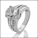 4 Carat Oval Cubic Zirconia Center Channel Round Sides Cz 14K White Gold Ring