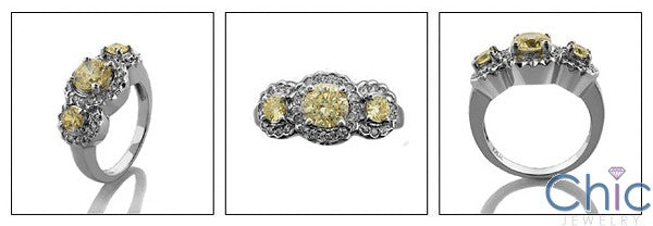 Anniversary Canary 3 Round Halo Pave Cubic Zirconia Cz Ring