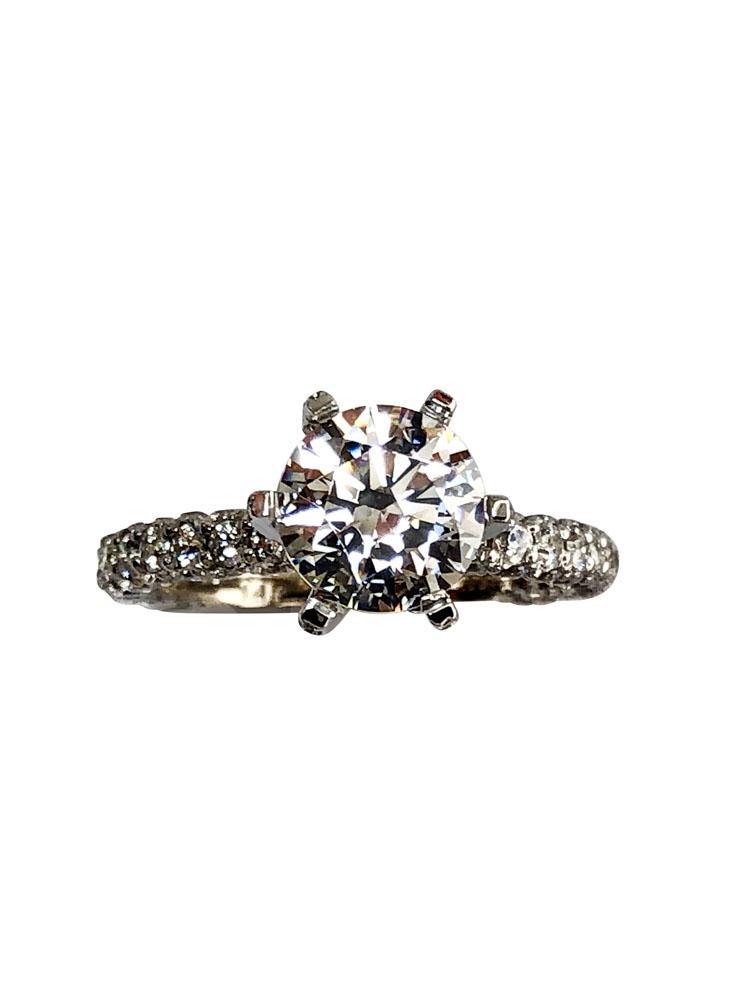 Highest Quality 2 Carat Round Cubic Zirconia Engagement Ring with 3 Rows