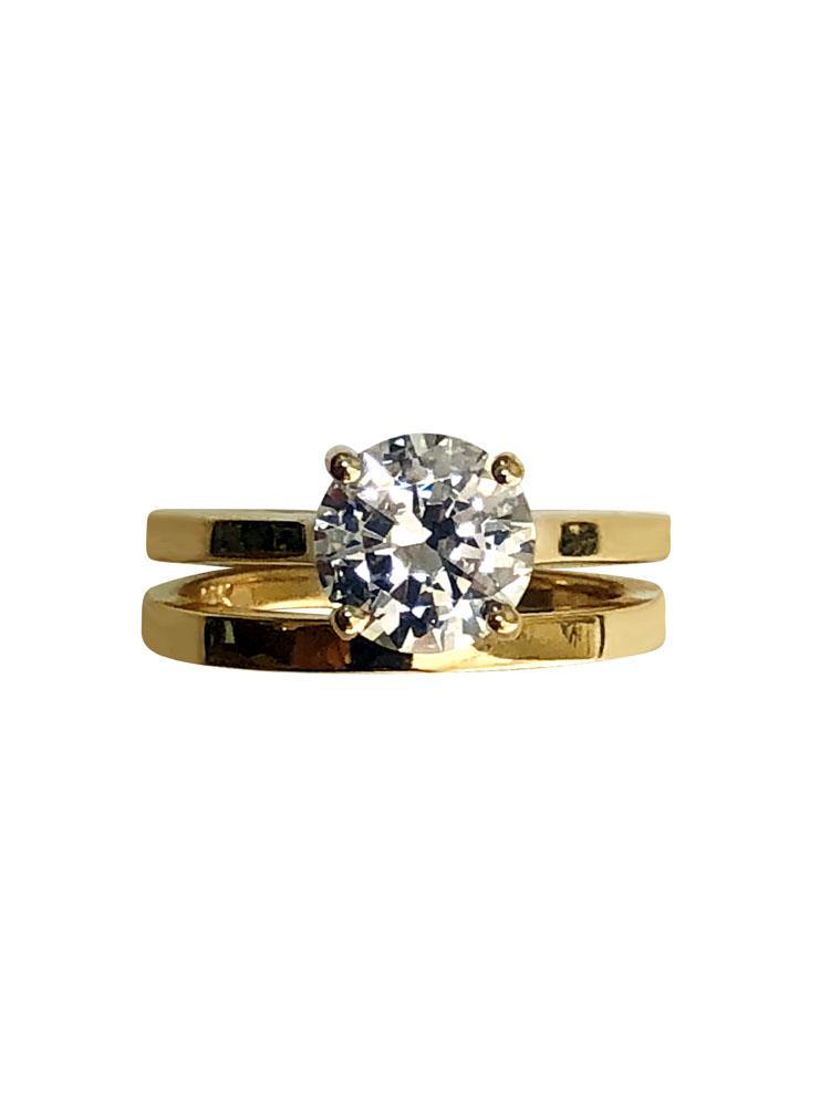 2 carat Engagement ring with band 2 mm shank 14K Yellow Gold