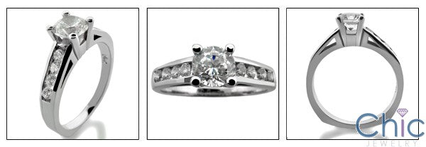 Engagement 0.65 Round Center Channel Set Small Rounds Cubic Zirconia Cz Ring