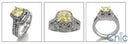 Matching Set 1.25 Canary Cushion Halo Curved Pave Cubic Zirconia Cz Ring