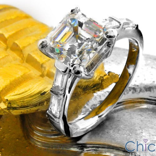 Engagement Asscher 2.0 Ct Ct Baguettes Cubic Zirconia Cz Ring