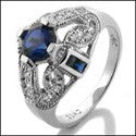 Estate Round Sapphire Pave Cubic Zirconia Cz Ring