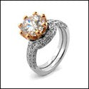 Matching Set 2.25 Round Center Rose Crown Prongs Ct Curved Cubic Zirconia Cz Ring