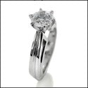 Solitaire Round 1 Carat Round Center Stone Cubic Zirconia 14k White Gold Ring