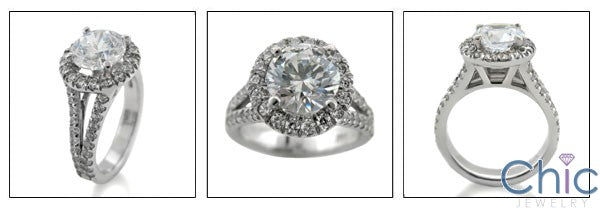 Engagement CZ Round 2 Ct Center Halo Pave Cubic Zirconia 14K White Gold Ring