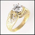 Anniversary 1 Carat Round Cubic Zirconia 14K Yellow Gold Pave Ring