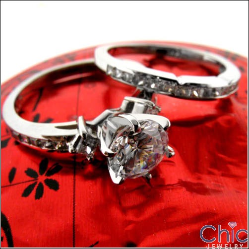 Matching Set 1 Ct Round Center Channel Princess Cubic Zirconia Cz Ring