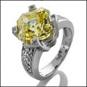 Engagement Canary Asscher 3 Ct Pave Cubic Zirconia Cz Ring