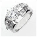 Engagement 2 Ct Round CZ Channel Princess Baguettes Cubic Zirconia 14K Gold Ring