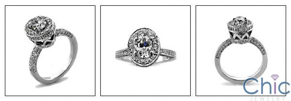 Engagement High Profile 1 Ct Oval Pave set Cubic Zirconia Cz Ring