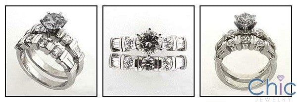 Matching Set 2.6 TCW Round Baguette Channel Ct Cubic Zirconia Cz Ring