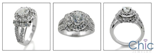 Engagement 1 Ct Round Cubic Zirconia Center Crown Design All Pave 14K White Gold Ring