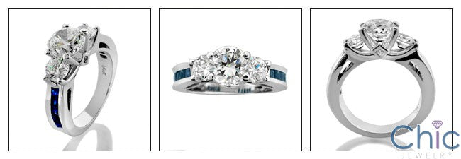 Engagement Three Stone Sapphire Princess Cubic Zirconia Cz Ring