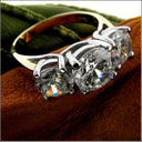 3 Stone Ring 2 Ct Round Center 1 Ct Round each Side Cubic Zirconia White / Yellow Gold Ring