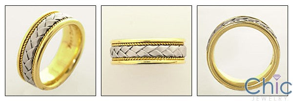 Mens Two Tone Braided Gold Wedding Band